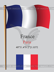 France wavy flag and coordinates - vector clipart