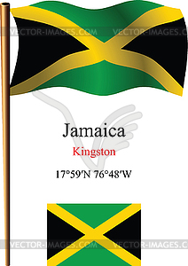 Jamaica wavy flag and coordinates - vector image