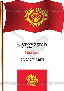 Kyrgyzstan wavy flag and coordinates - vector clipart