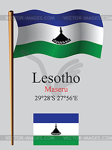 Lesotho wavy flag and coordinates - vector clip art