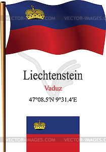 Liechtenstein wavy flag and coordinates - vector EPS clipart