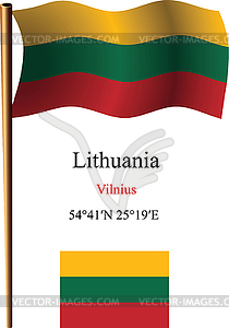Lithuania wavy flag and coordinates - vector image