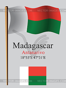 Madagascar wavy flag and coordinates - vector EPS clipart