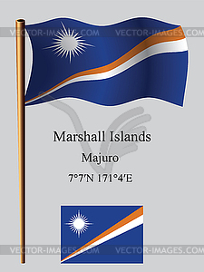 Marshall islands wavy flag and coordinates - vector image