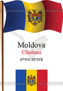 Moldova wavy flag and coordinates - vector image