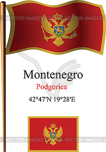 Montenegro wavy flag and coordinates - vector image