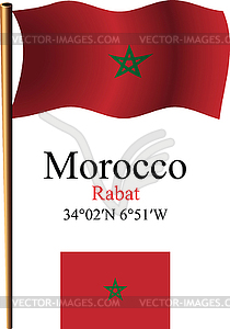 Morocco wavy flag and coordinates - vector image