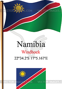 Namibia wavy flag and coordinates - vector image