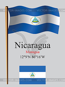 Nicaragua wavy flag and coordinates - vector clipart