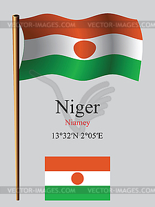 Niger wavy flag and coordinates - vector EPS clipart