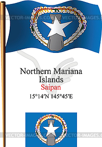 Northern mariana islands wavy flag and coordinates - vector clip art