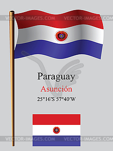 Paraguay wavy flag and coordinates - vector clipart