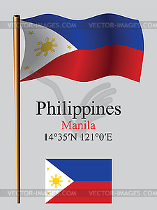 Phillippines wavy flag and coordinates - vector image