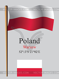 Poland wavy flag and coordinates - vector image