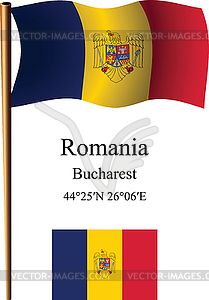 Romania wavy flag and coordinates - vector clip art