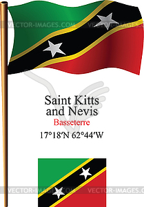 Saint kitts and nevis wavy flag and coordinates - vector clip art