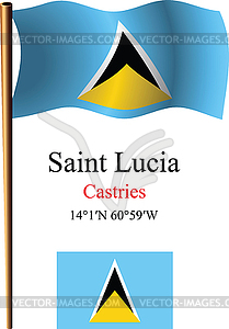 Saint lucia wavy flag and coordinates - vector clipart