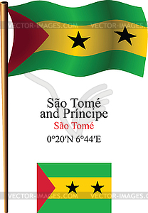 Sao tome and principe wavy flag and coordinates - vector clipart