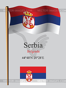Serbia wavy flag and coordinates - vector clipart