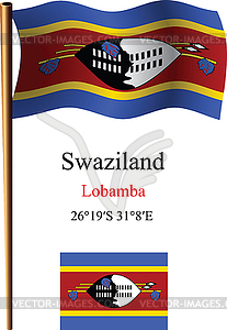 Swaziland wavy flag and coordinates - vector image