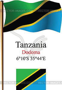 Tanzania wavy flag and coordinates - vector EPS clipart