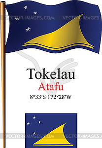 Tokelau wavy flag and coordinates - royalty-free vector image