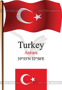 Turkey wavy flag and coordinates - vector clipart