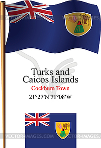 Turks and caicos islands wavy flag and coordinates - vector clip art