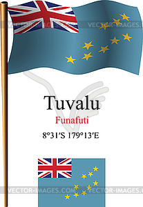 Tuvalu wavy flag and coordinates - vector image