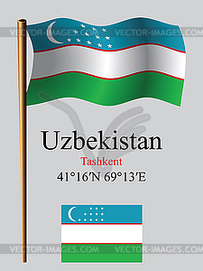 Uzbekistan wavy flag and coordinates - vector clipart