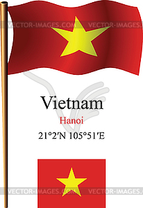 Vietnam wavy flag and coordinates - vector image