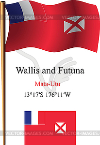 Wallis and futuna wavy flag and coordinates - vector EPS clipart