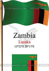 Zambia wavy flag and coordinates - vector clipart