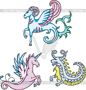 Mythic sea goats and unicorn - vector clipart