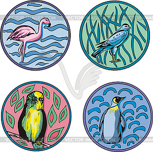 Round designs with birds - vector clip art
