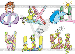 Funny childish Cyrillic (Russian) letters - vector clip art