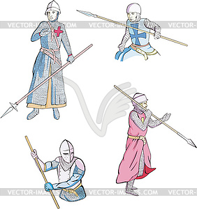 Set of knights with spears - vector image