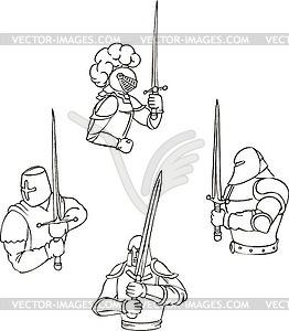 Set of knights with swords - vector clip art