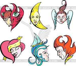 Fantasy girls - color vector clipart