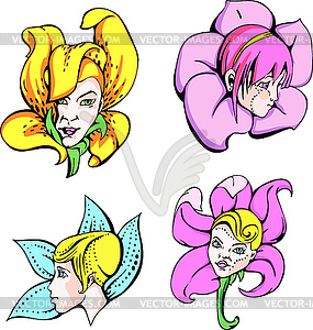 Cute girls flowers - vector clip art