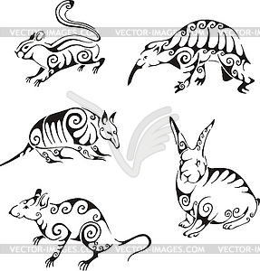 Animals in tribal style - vector clipart