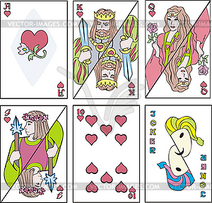 Игральные карты - Комплект сердец - векторизованное изображение