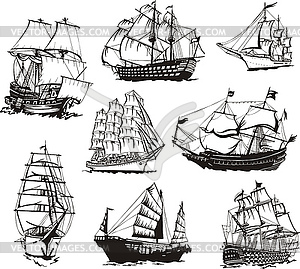 Sketches of sailing ships - vector clip art