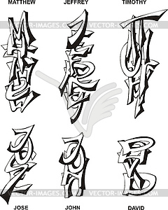 Stylized male names - vector clip art