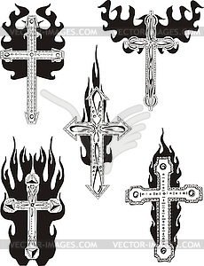 Crosses with flames - vector image