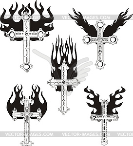 Crosses with flames - vector clip art