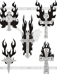 Crosses with flames - vector image