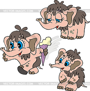 Cute funny little mammoth baby - vector image