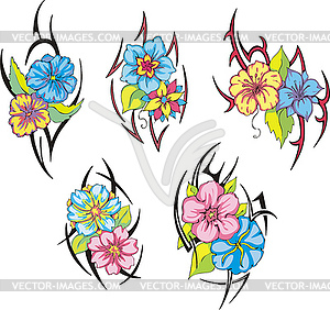 Set of tribal flower tattoos - vector image