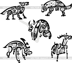 Native indian shoshone tribal drawings. Animals - vector image